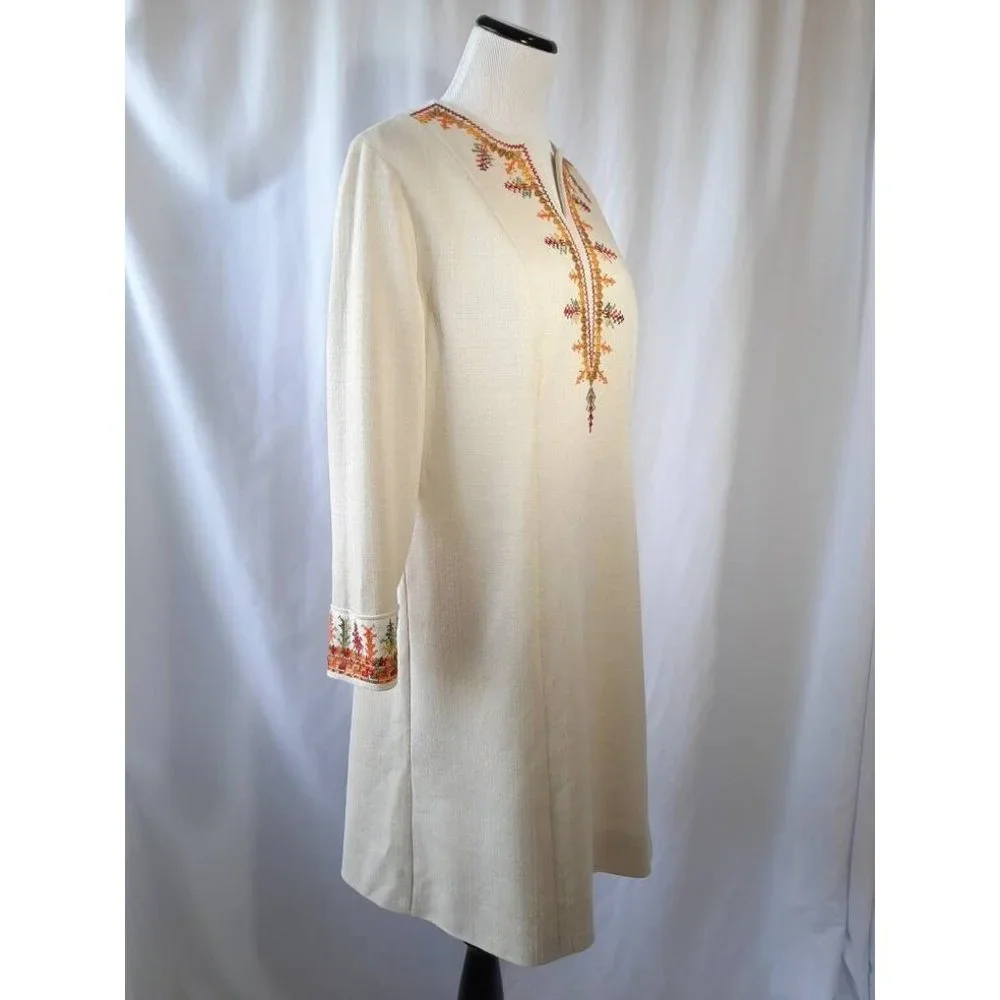 Vtg 60s 70s Berkshire B Tween Fall Embroidered Hippy Boho Shift Midi Dress - Picture 3 of 10